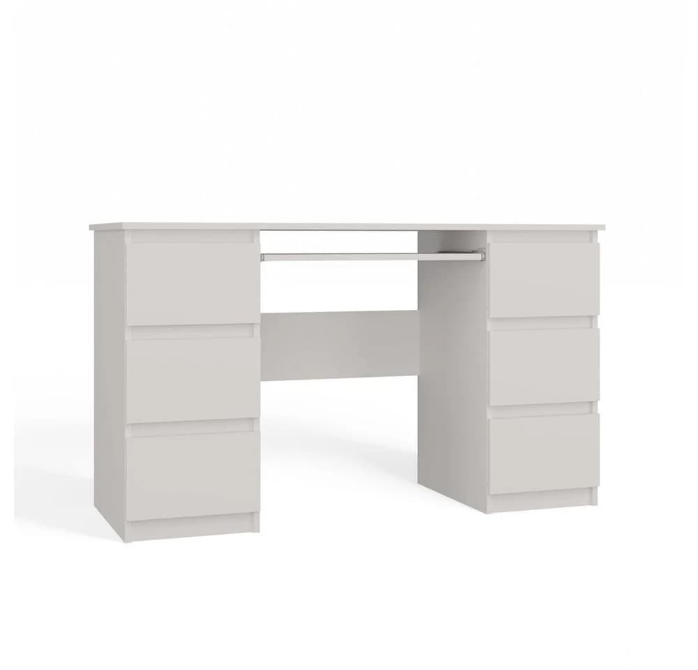 Raumhirsch Furniture Schreibtisch KUBA Weiß mit 6 Schubladen und Tastaturauszug
