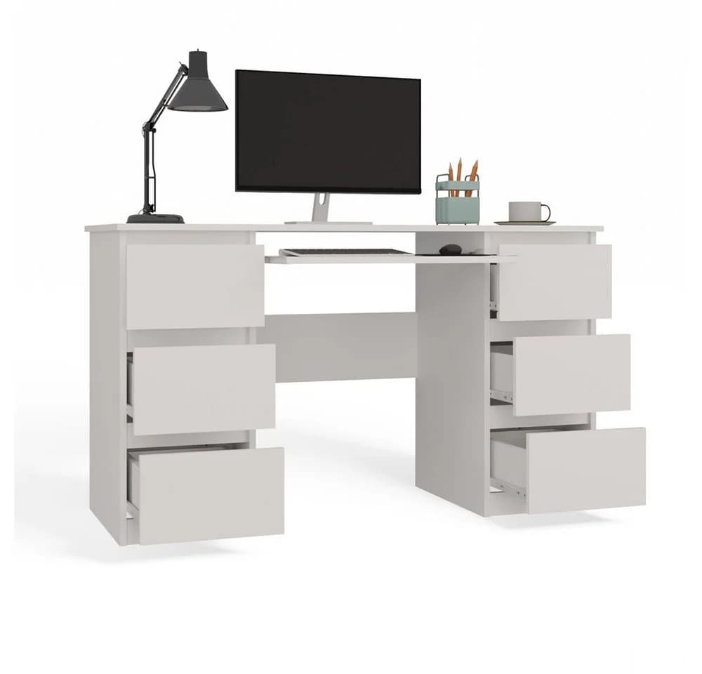 Raumhirsch Furniture Schreibtisch KUBA Weiß mit 6 Schubladen und Tastaturauszug - Bild 3