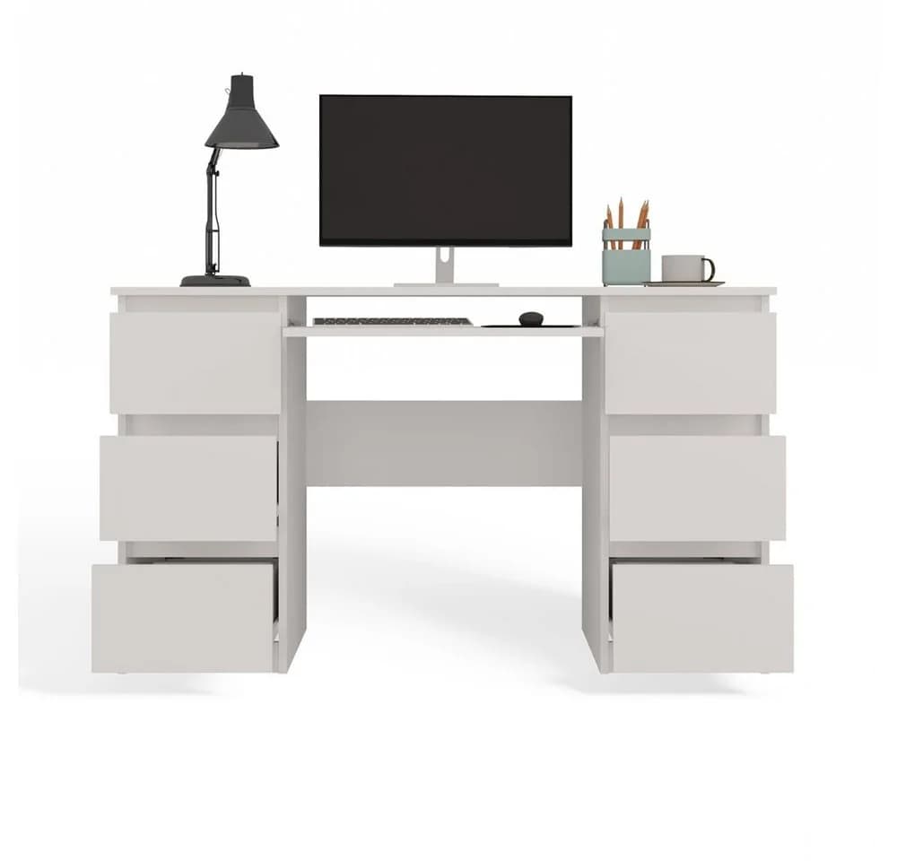 Raumhirsch Furniture Schreibtisch KUBA Weiß mit 6 Schubladen und Tastaturauszug - Bild 5