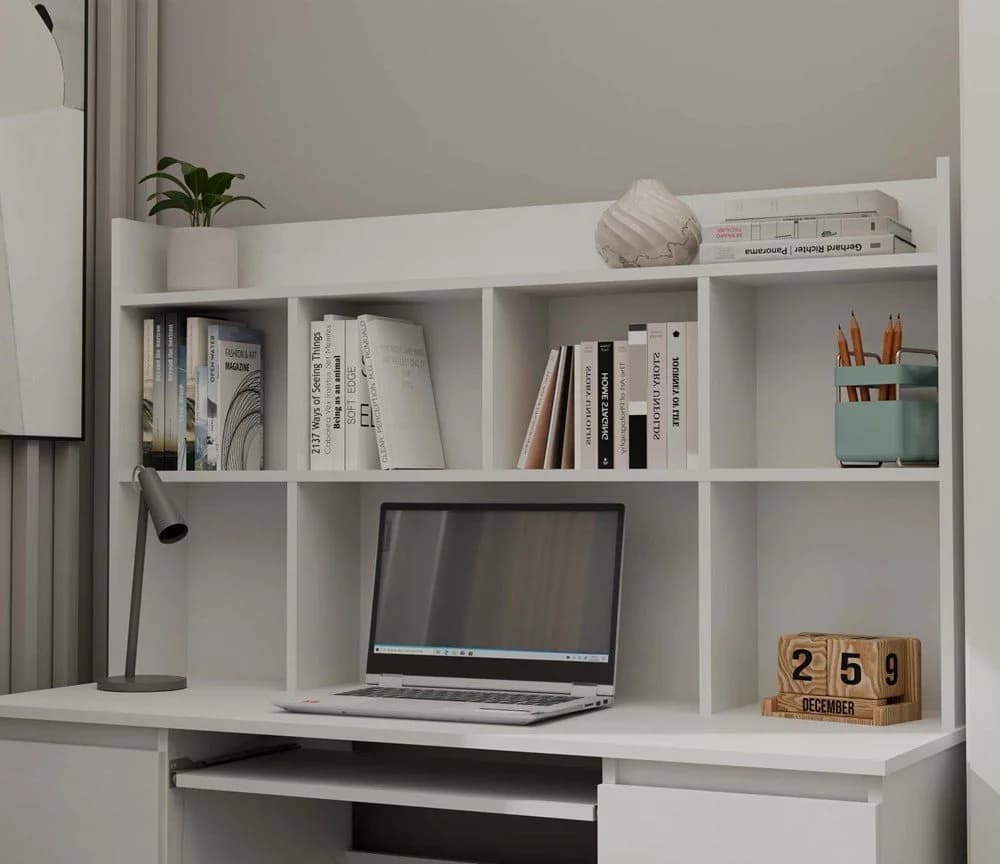 Raumhirsch Furniture Schreibtisch mit Aufsatz und Tastaturauszug Weiß - Bild 3