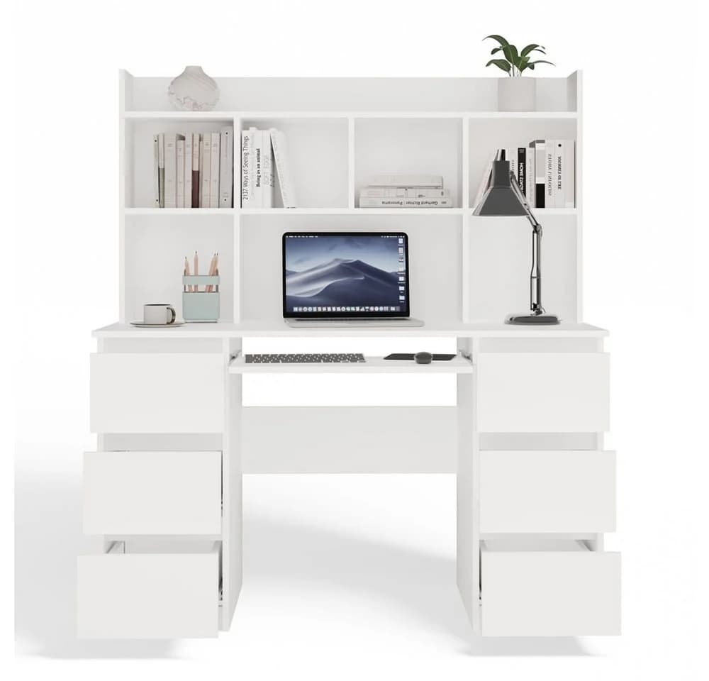 Raumhirsch Furniture Schreibtisch mit Aufsatz und Tastaturauszug Weiß - Bild 5
