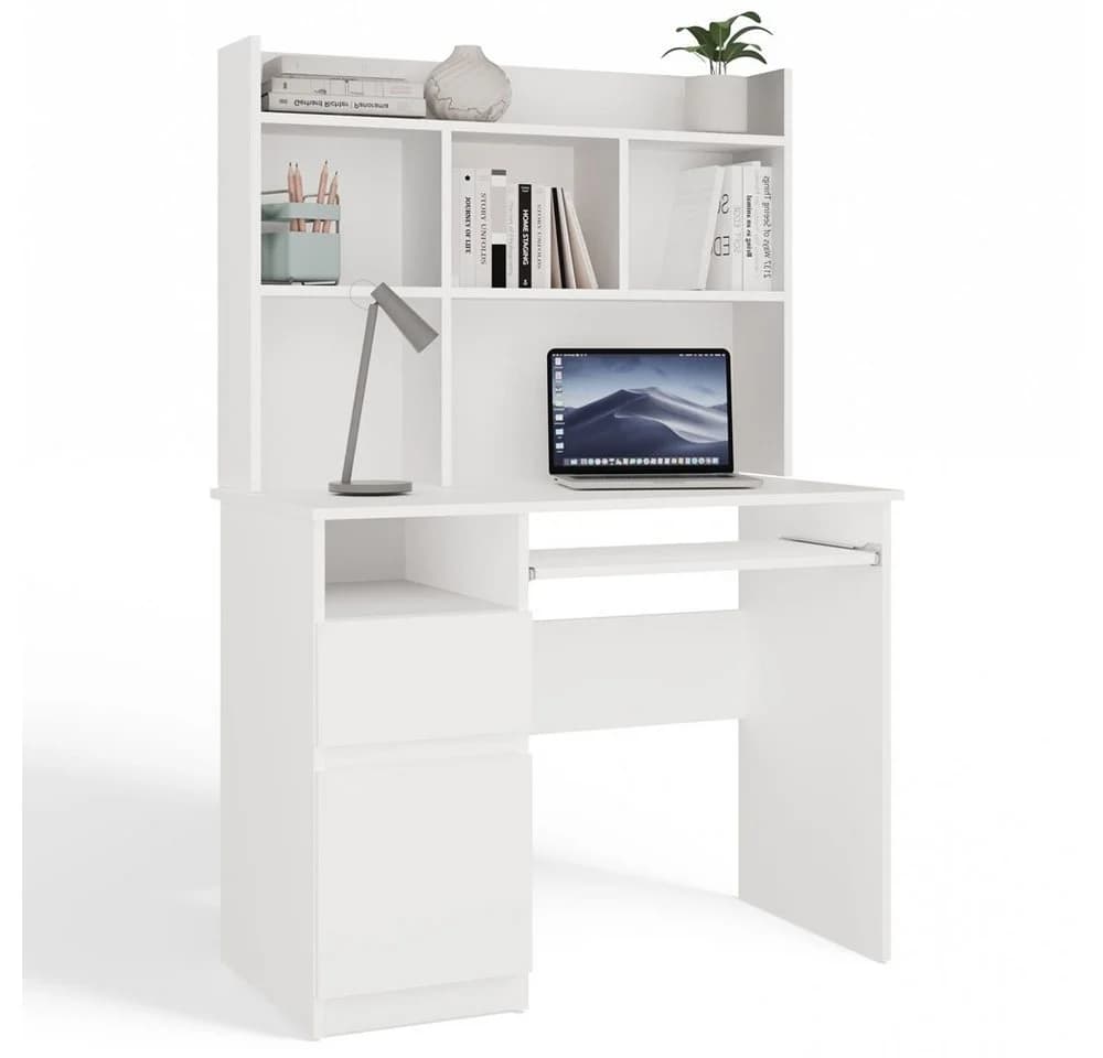 Raumhirsch Furniture Schreibtisch mit Aufsatz und Tastaturauszug Weiß