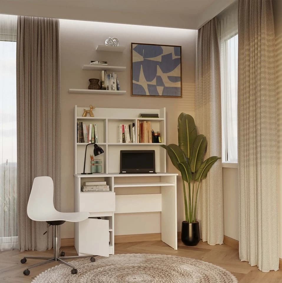 Raumhirsch Furniture Schreibtisch mit Aufsatz und Tastaturauszug Weiß - Bild 4