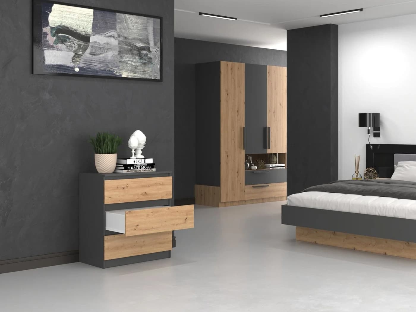 Raumhirsch Furniture Kommode Sideboard Anthrazit 3 Schubladen - Bild 5