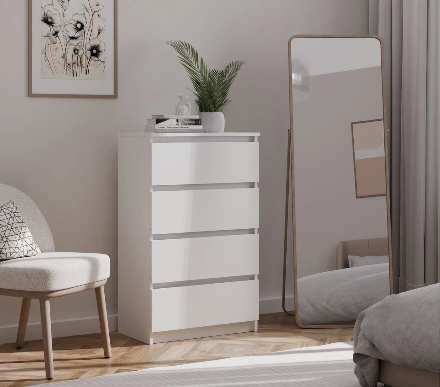 Raumhirsch Furniture Kommode Sideboard 70 cm breit 4 Schubladen weiß - Bild 5