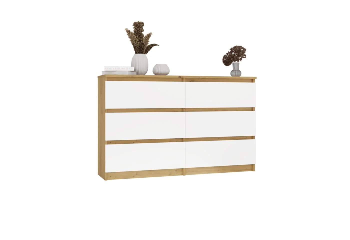 Raumhirsch Furniture Kommode Sideboard 120 cm Weiß/Grau 6 Schubladen