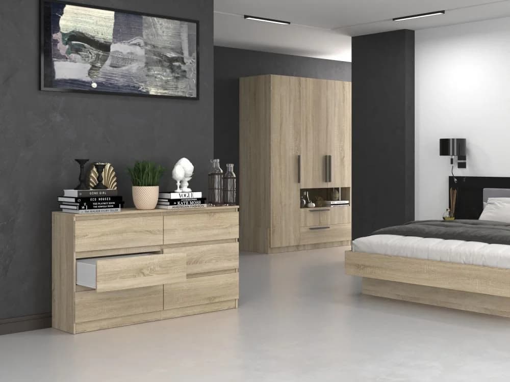 Raumhirsch Furniture Kommode Sideboard 140 cm breit 6 Schubladen weiß anthrazit - Bild 4