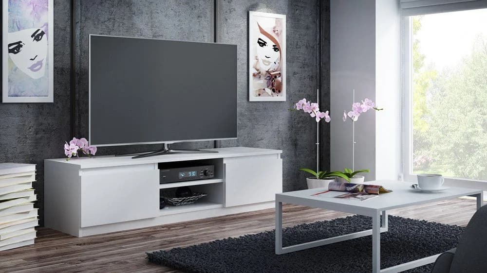 Raumhirsch Furniture TV-Lowboard Weiß mit 2 Türen und Kabelöffnung - Bild 2