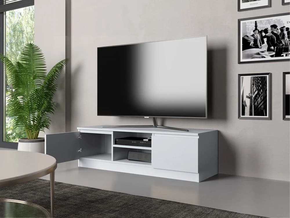Raumhirsch Furniture TV-Lowboard Weiß mit 2 Türen und Kabelöffnung - Bild 4