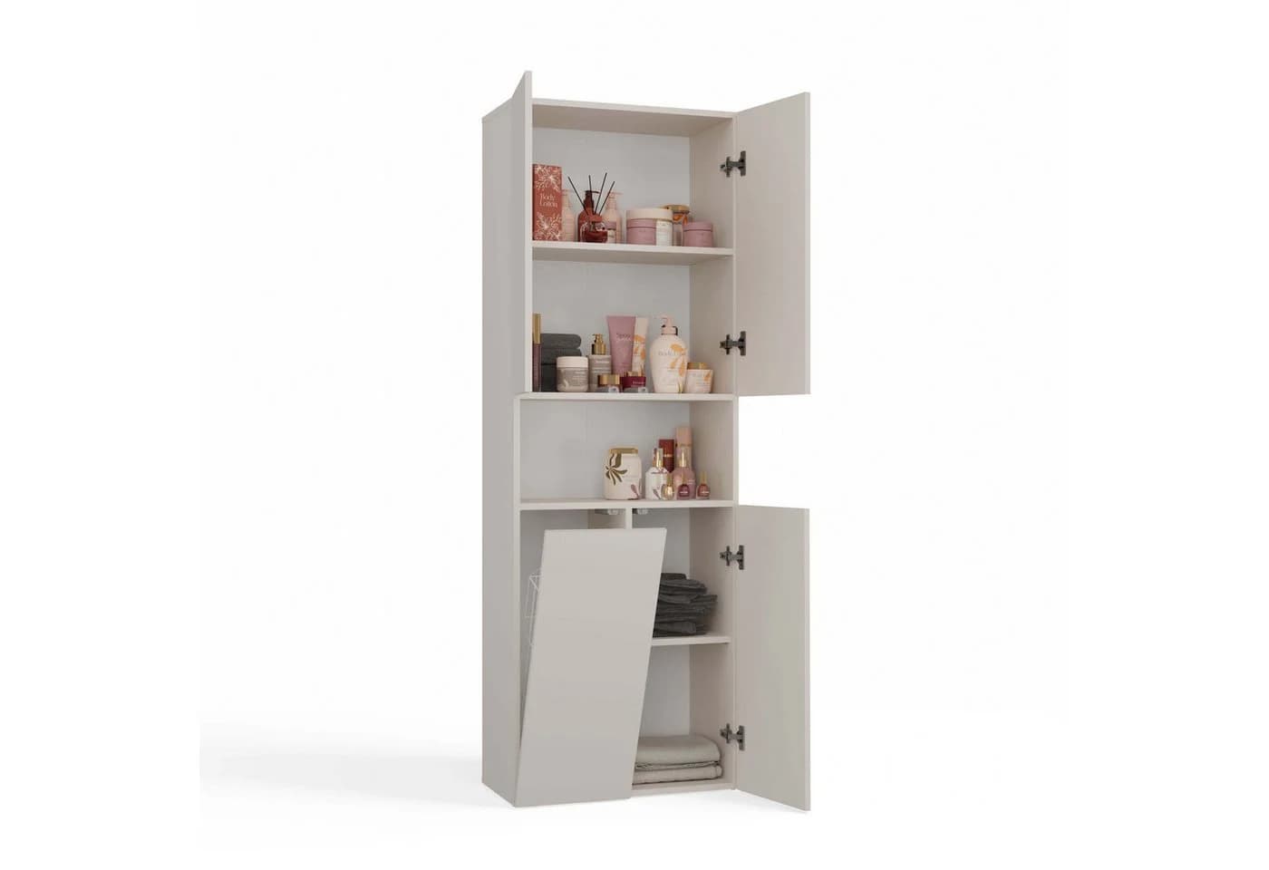 Raumhirsch Furniture Badkommode Hochschrank beige 3 Türen 5 Regale - Bild 4