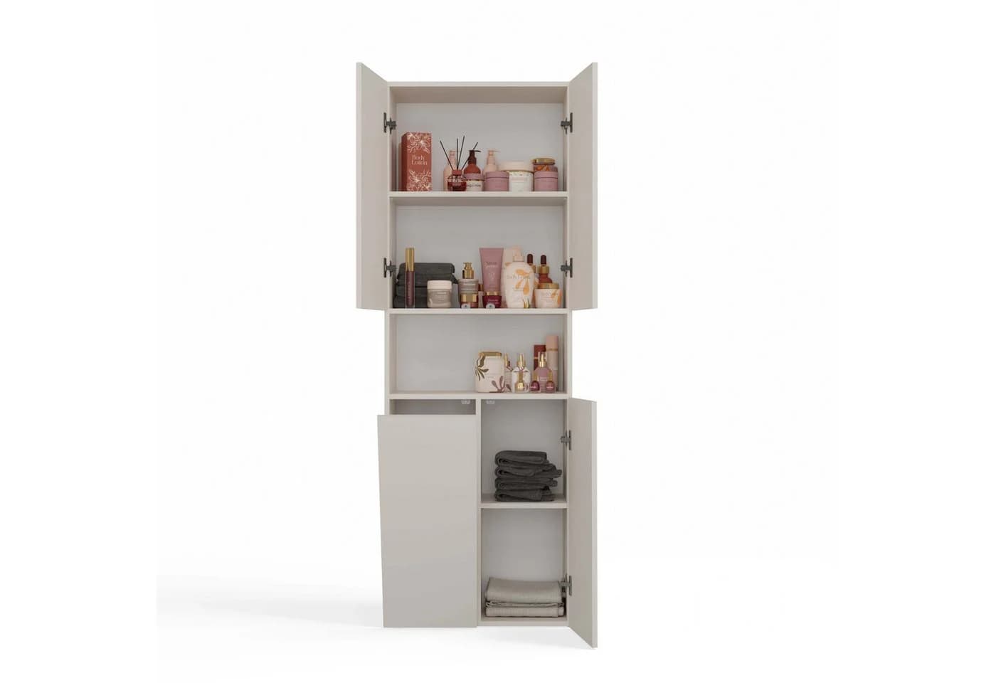 Raumhirsch Furniture Badkommode Hochschrank beige 3 Türen 5 Regale - Bild 5