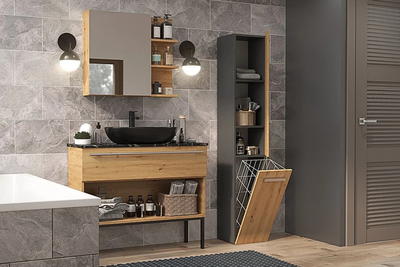 Raumhirsch Furniture Badschrank Hochschrank Anthrazit Modern - Bild 5