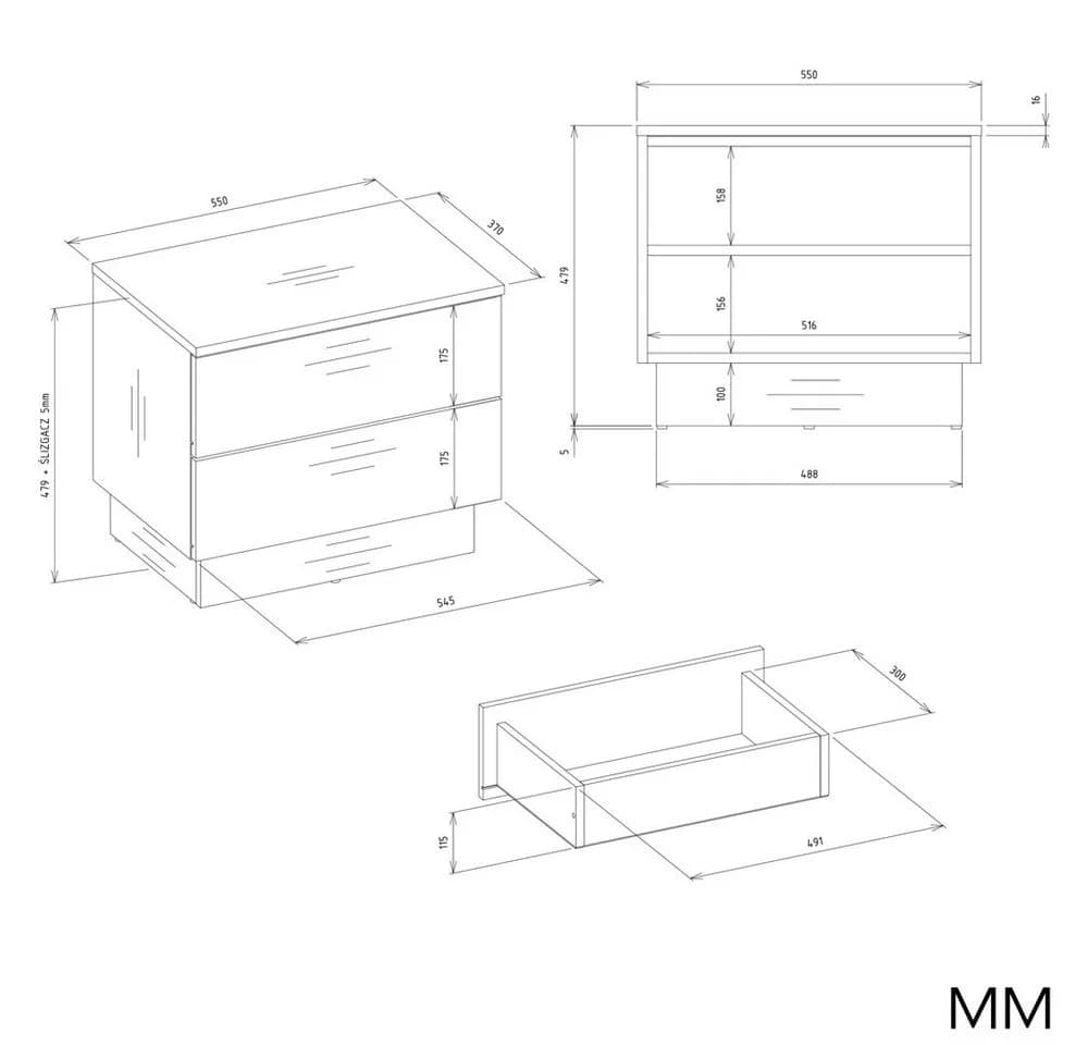 Raumhirsch Furniture Nachttisch mit 2 Schubladen und Tip-On-System - Bild 4