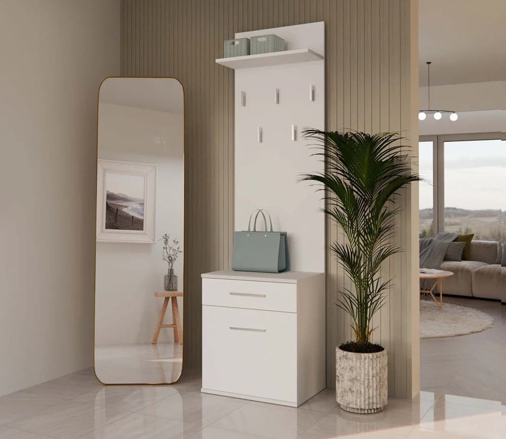 Raumhirsch Furniture Wandgarderobe mit Schuhbank Weiß