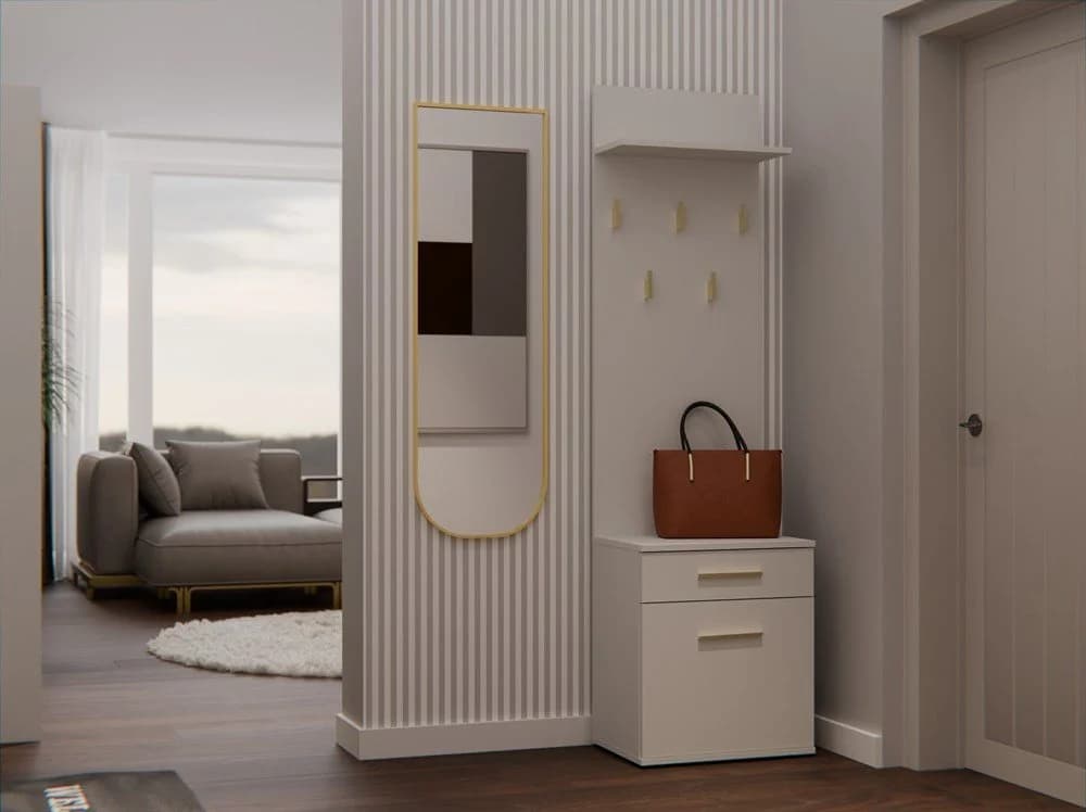 Raumhirsch Furniture Wandgarderobe mit Schuhbank & 5 Haken Beige