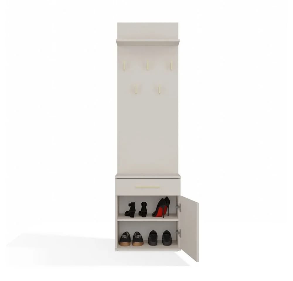 Raumhirsch Furniture Wandgarderobe mit Schuhbank & 5 Haken Beige - Bild 4