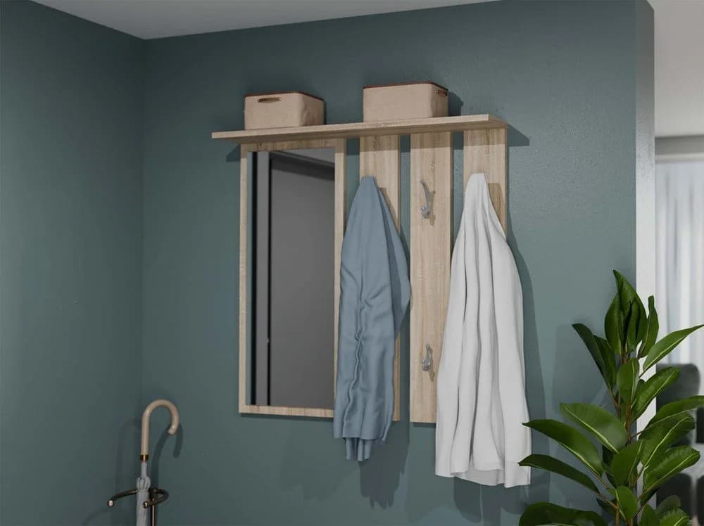 Raumhirsch Furniture Wandgarderobe mit Spiegel 6 Haken Braun