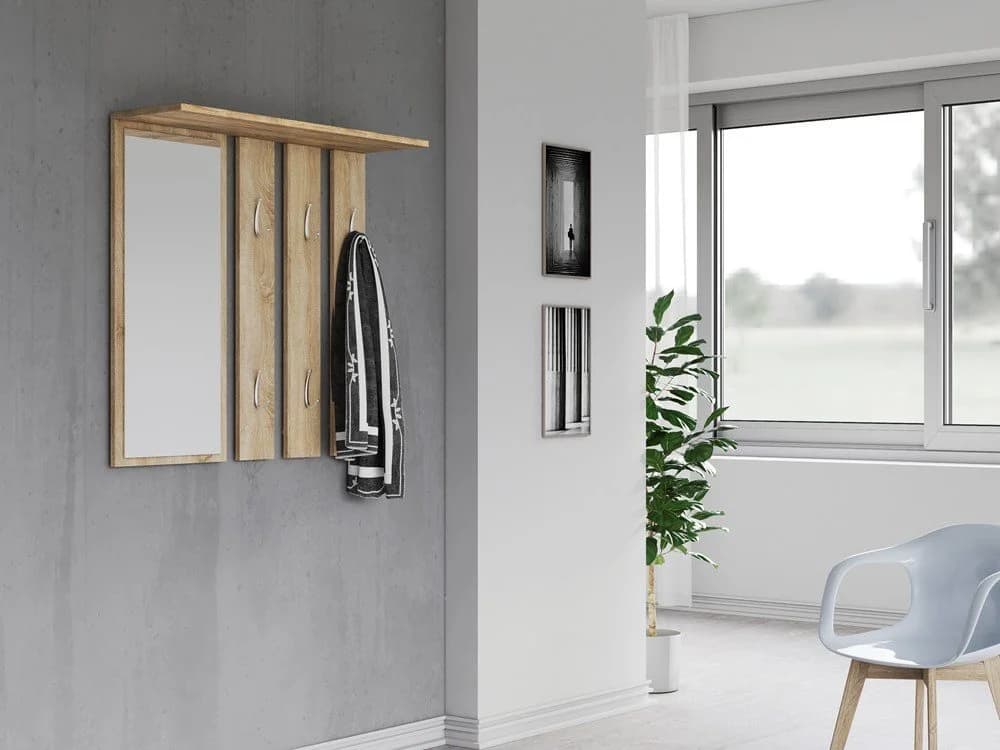 Raumhirsch Furniture Wandgarderobe mit Spiegel 6 Haken Braun - Bild 3