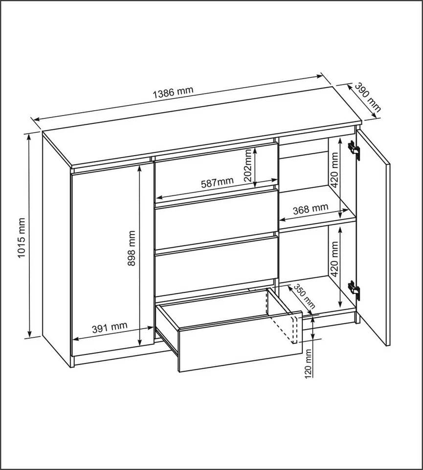 Raumhirsch Furniture Kommode 2 Türen 4 Schubladen Braun Modern - Bild 3