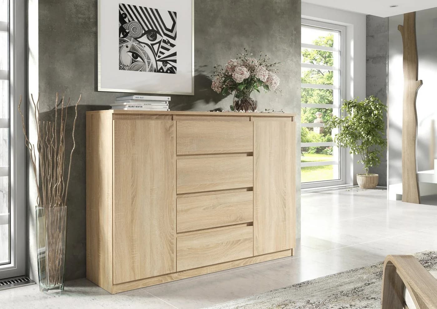 Raumhirsch Furniture Kommode 2 Türen 4 Schubladen Braun Modern - Bild 4
