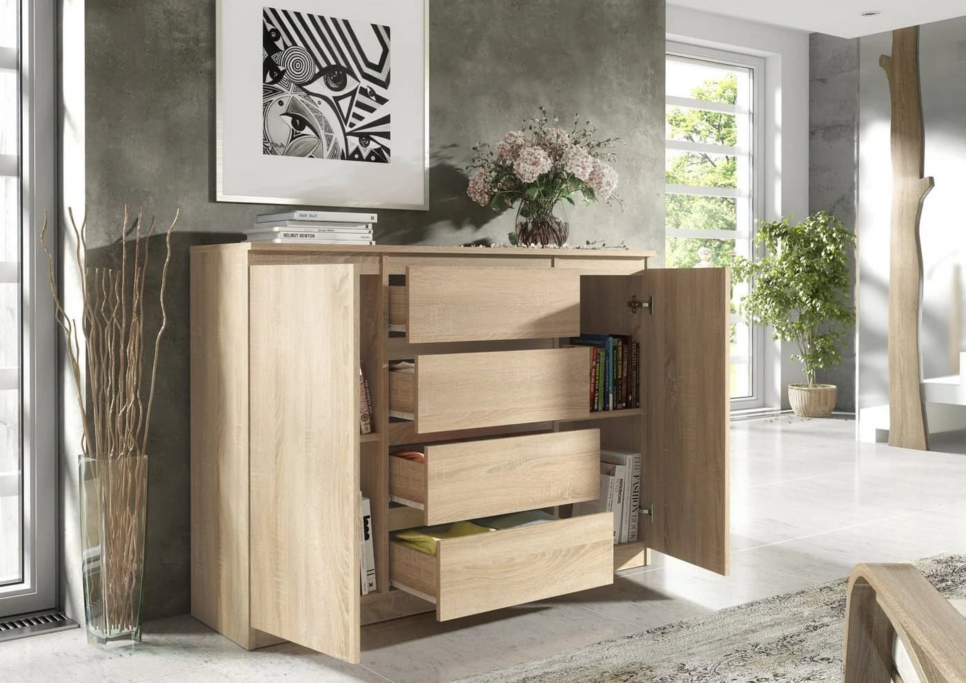 Raumhirsch Furniture Kommode 2 Türen 4 Schubladen Braun Modern - Bild 5