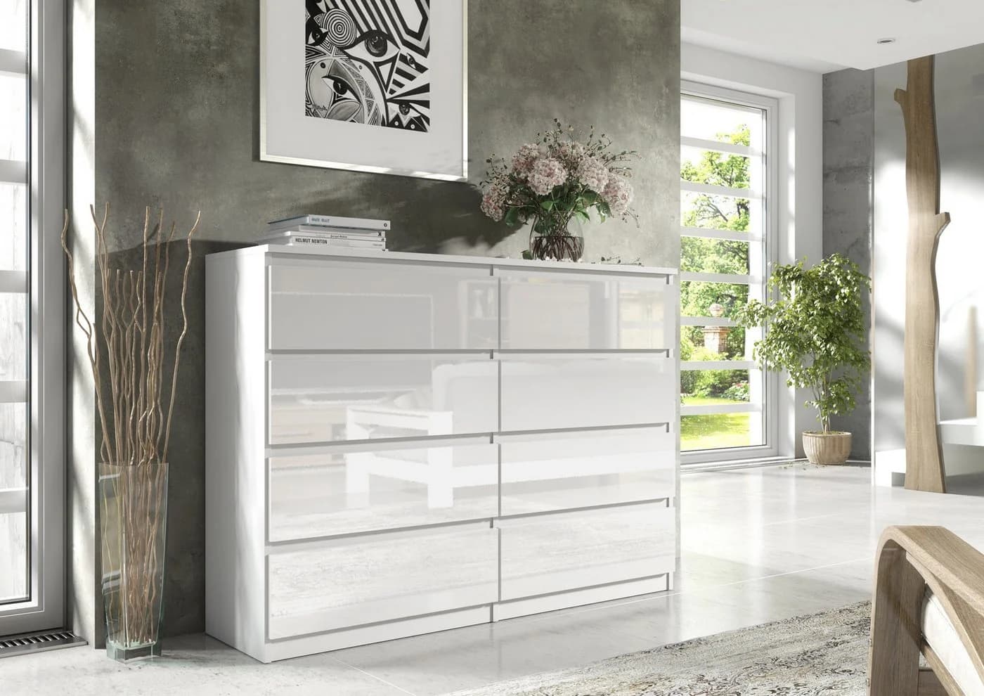 Raumhirsch Furniture Kommode 8 Schubladen Weiß Hochglanz Modern - Bild 2
