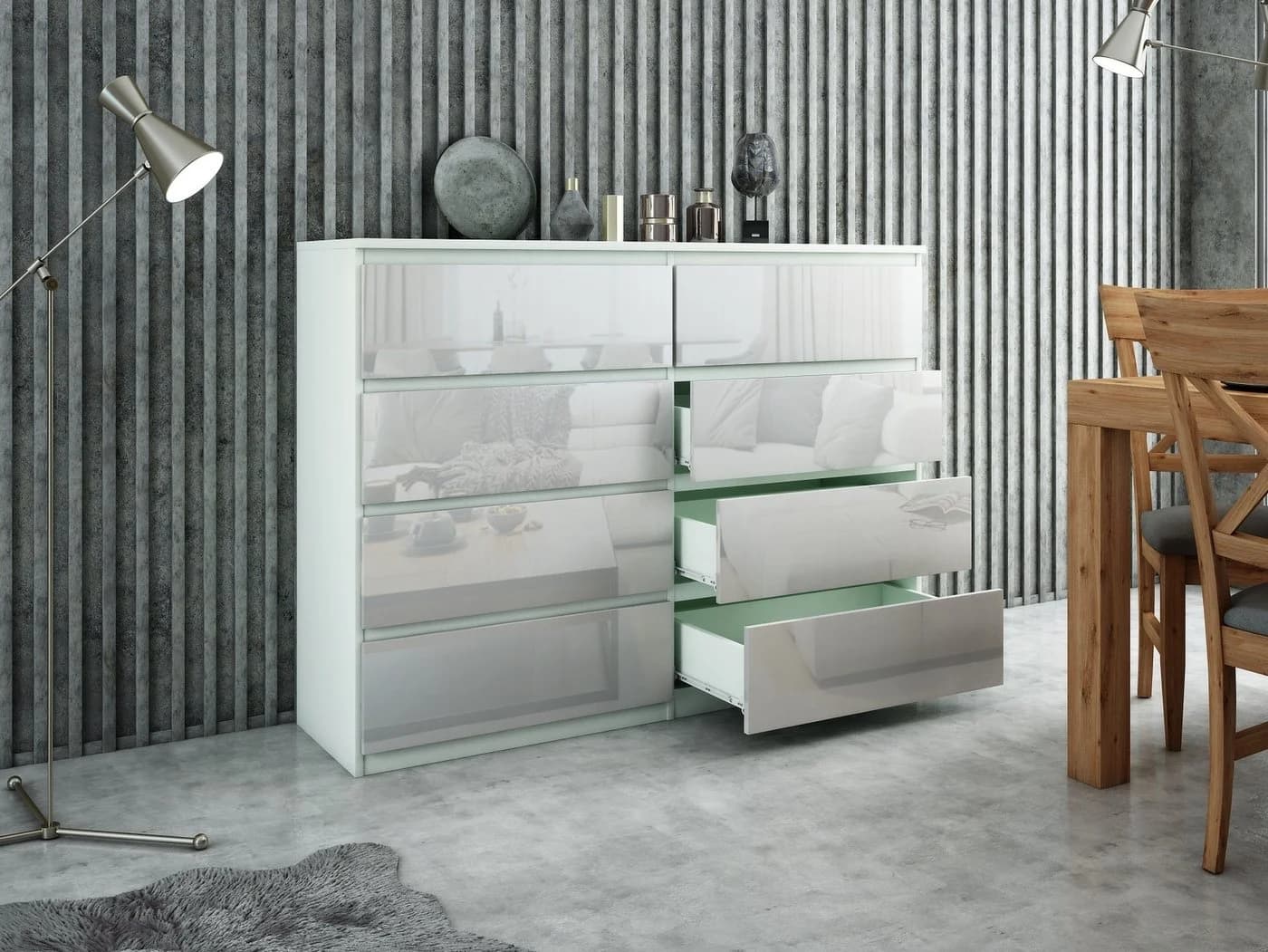 Raumhirsch Furniture Kommode 8 Schubladen Weiß Hochglanz Modern - Bild 4