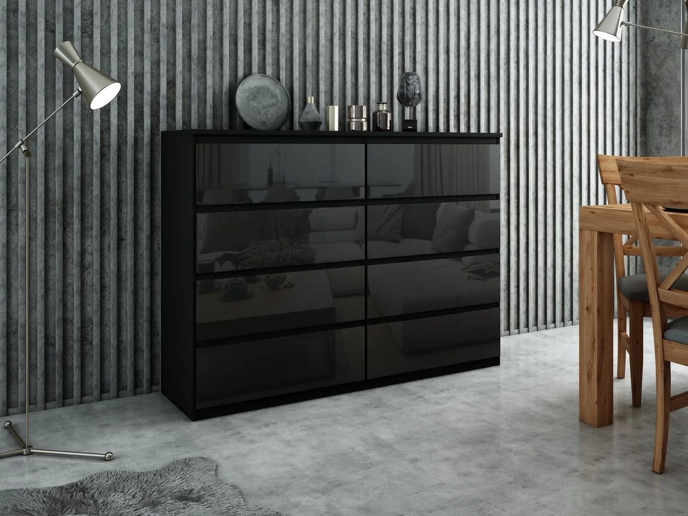 Raumhirsch Furniture Kommode 8 Schubladen Schwarz Hochglanz - Bild 2