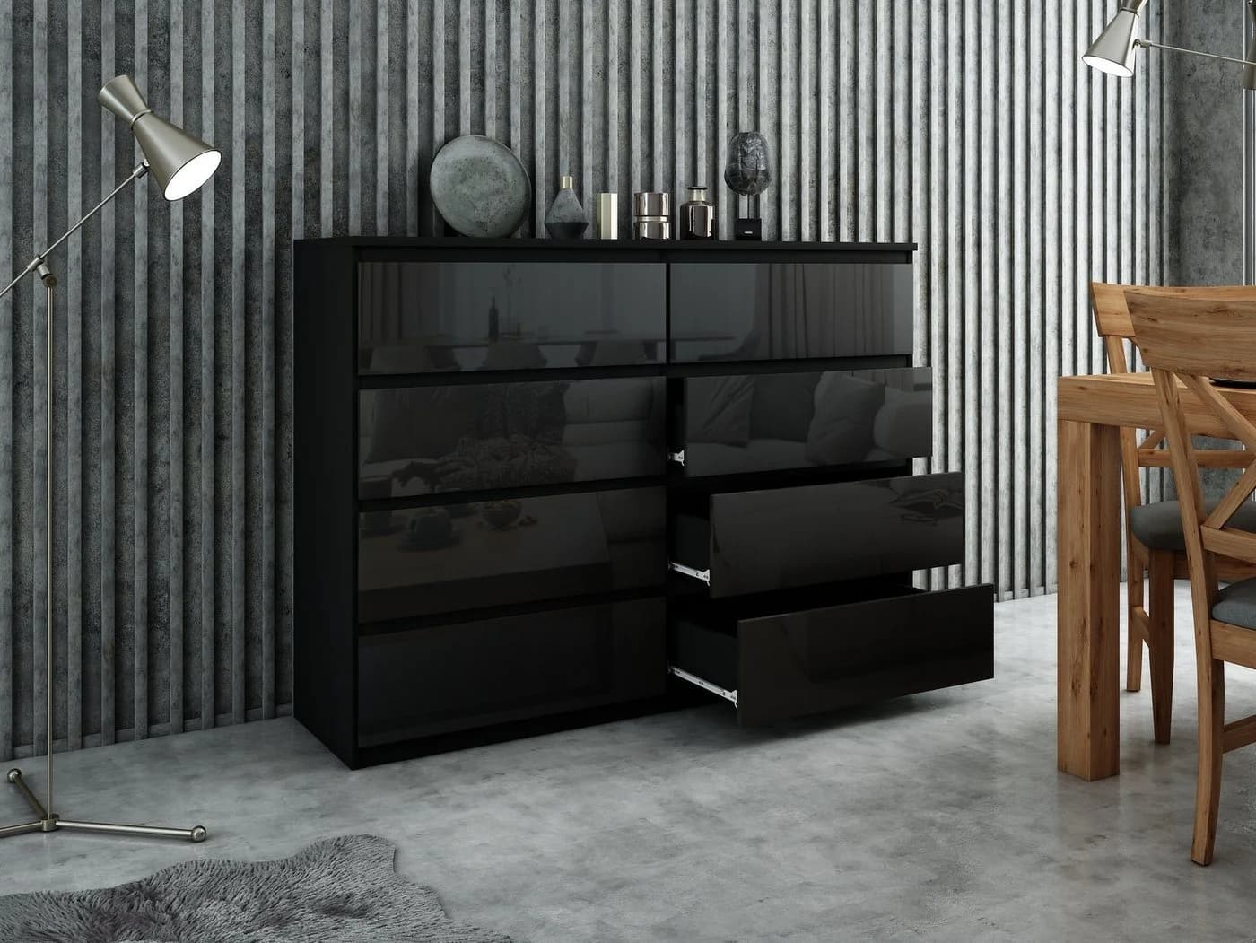 Raumhirsch Furniture Kommode 8 Schubladen Schwarz Hochglanz - Bild 4