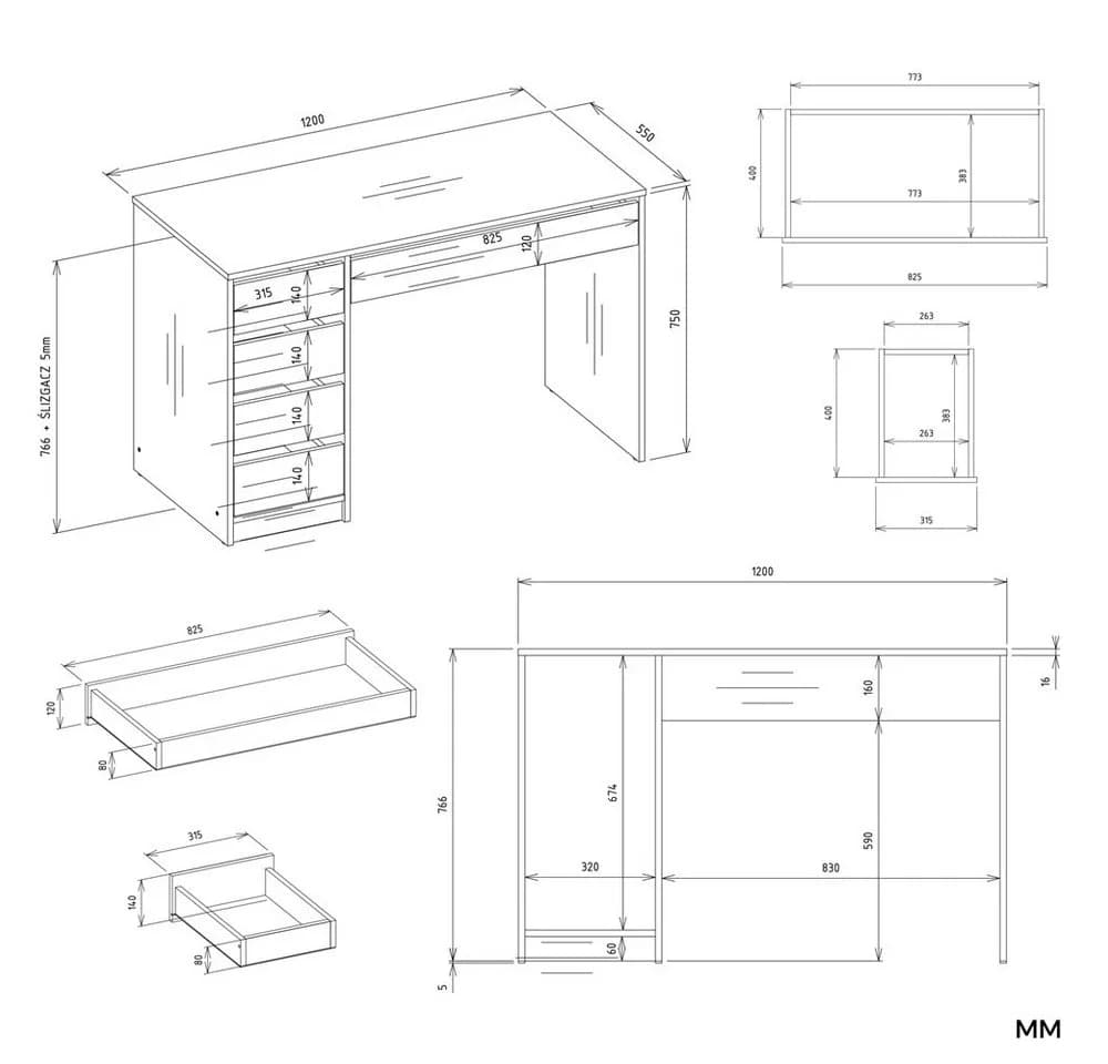 Raumhirsch Furniture Schreibtisch ARTO mit 5 Schubladen Weiß - Bild 3