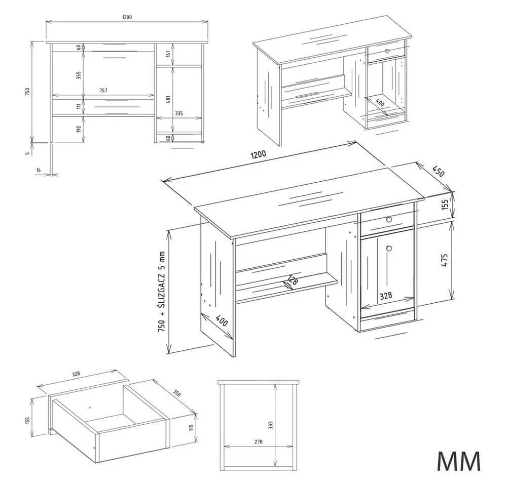 Raumhirsch Furniture Schreibtisch CHESTER mit Schublade und Schrank - Bild 3