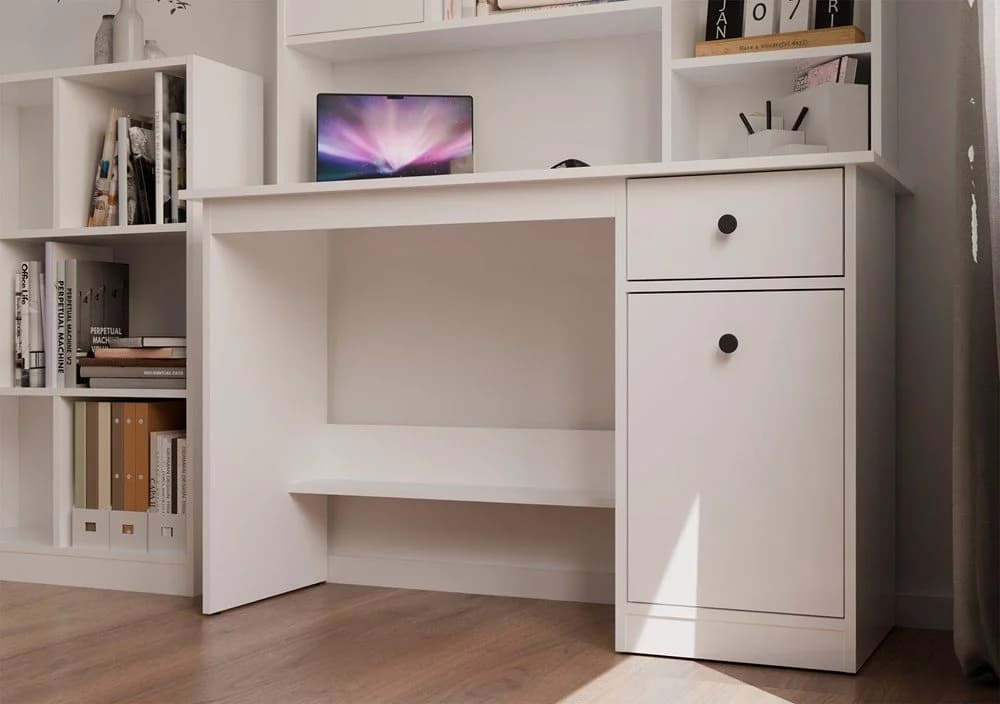 Raumhirsch Furniture Schreibtisch CHESTER Weiß mit Schublade und Schrank - Bild 2