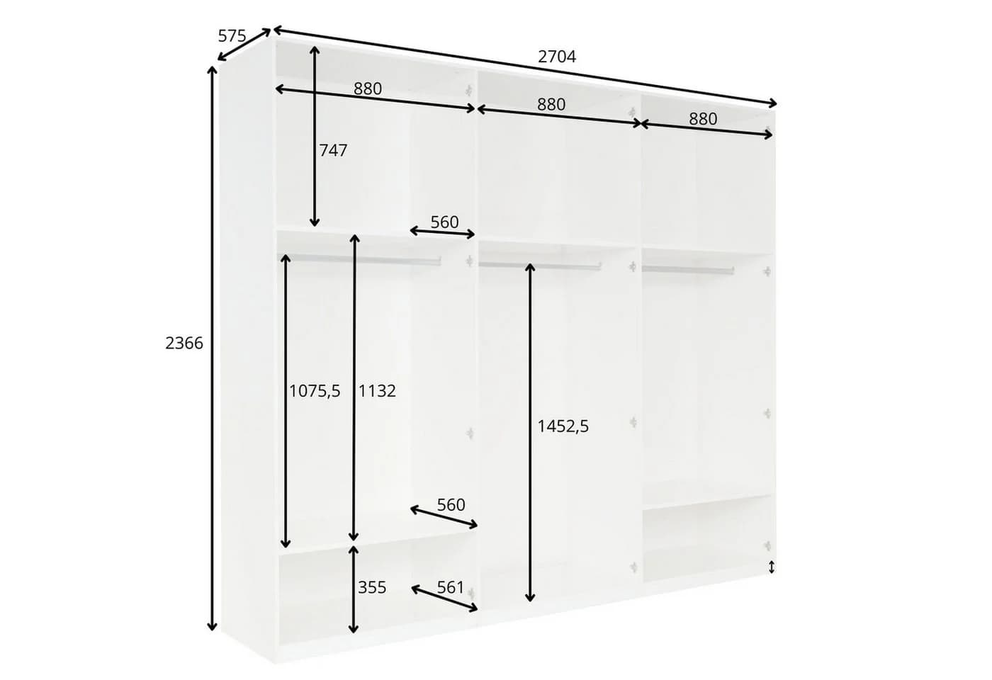 Raumhirsch Furniture Kleiderschrank 6-türig Hochglanz Weiß - Bild 3