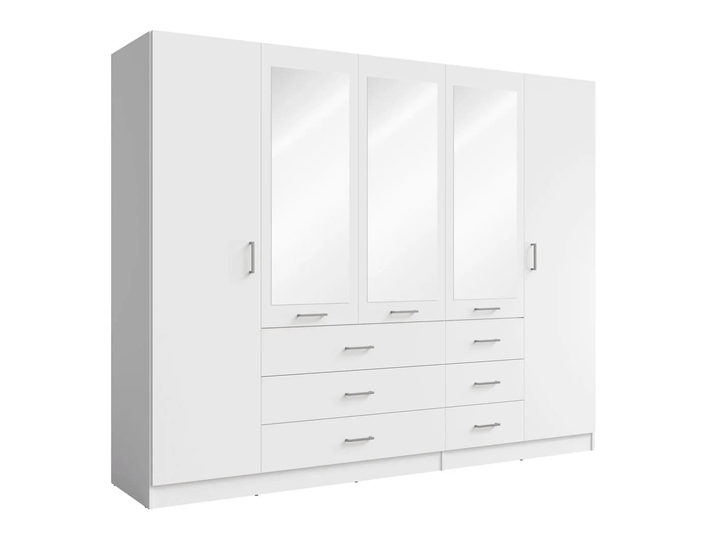 Raumhirsch Furniture Kleiderschrank mit Spiegel und 6 Schubladen Weiß