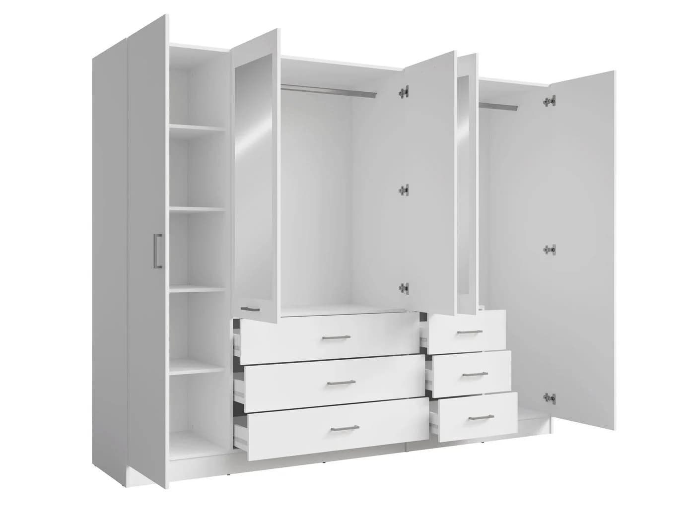 Raumhirsch Furniture Kleiderschrank mit Spiegel und 6 Schubladen Weiß - Bild 4