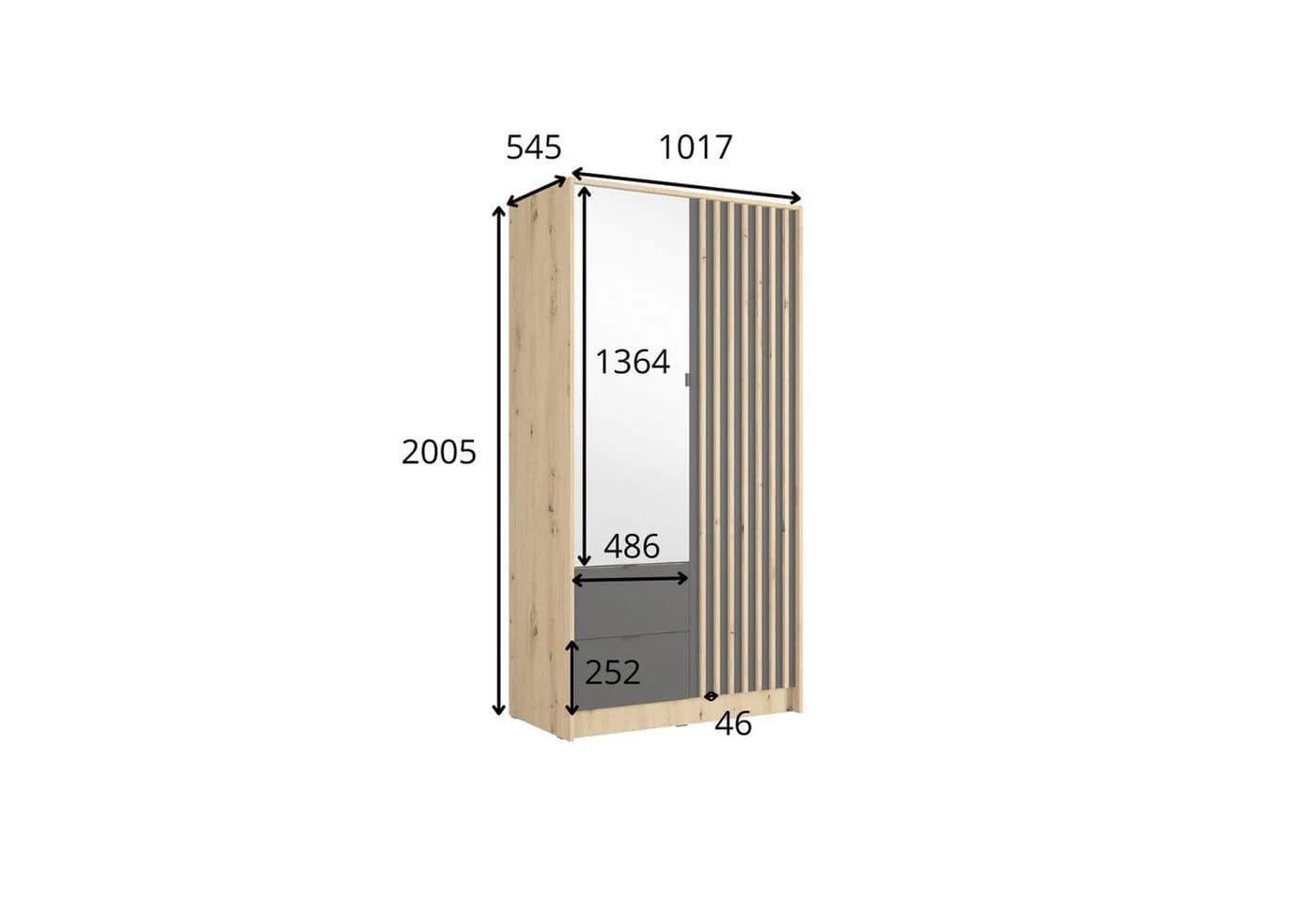 Raumhirsch Furniture Kleiderschrank KATANIA mit Spiegel und Lamellen Schwarz - Bild 4
