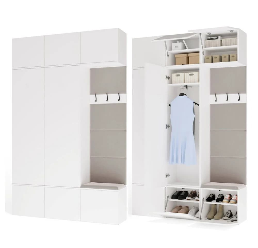 Raumhirsch Furniture Garderobenschrank mit Schuhschrank Weiß TIP-ON