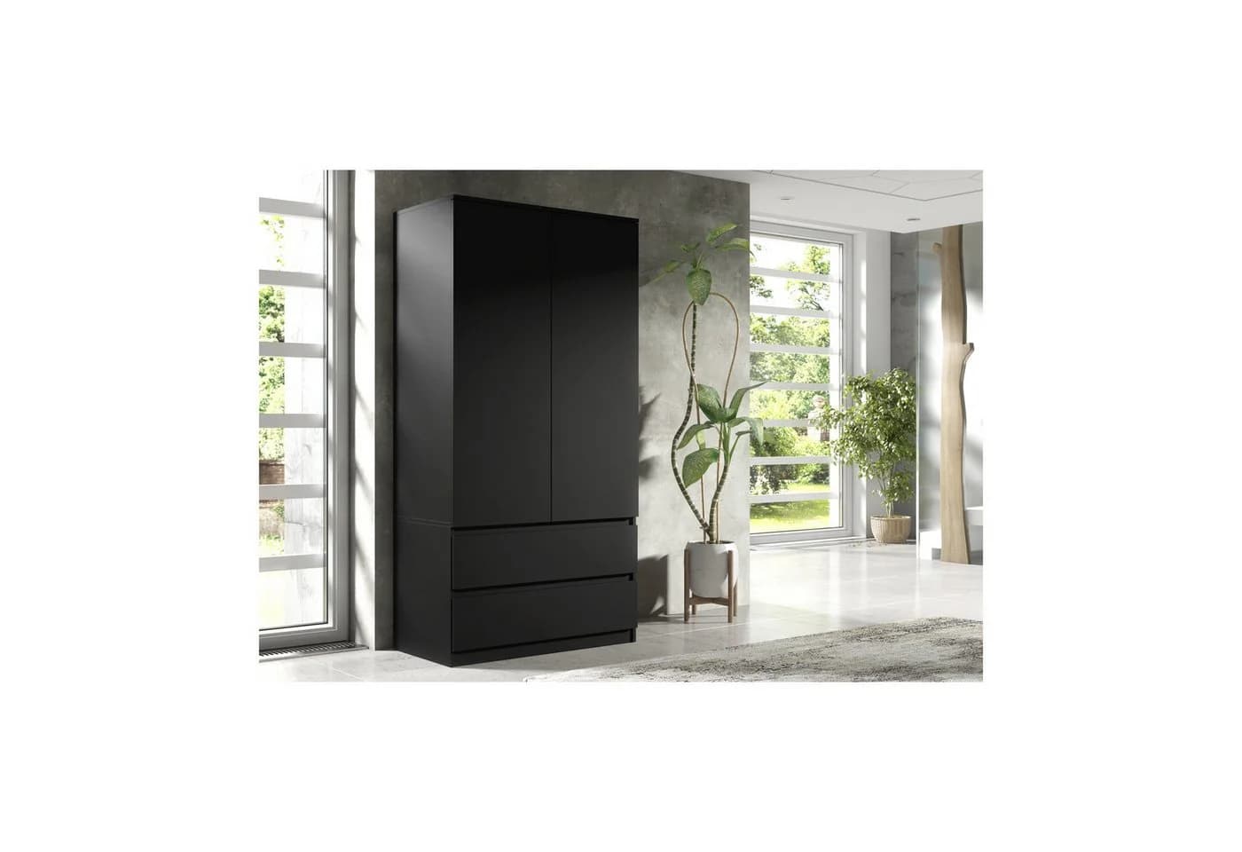 Raumhirsch Furniture Kleiderschrank Schwarz 2 Türen 2 Schubladen - Bild 2