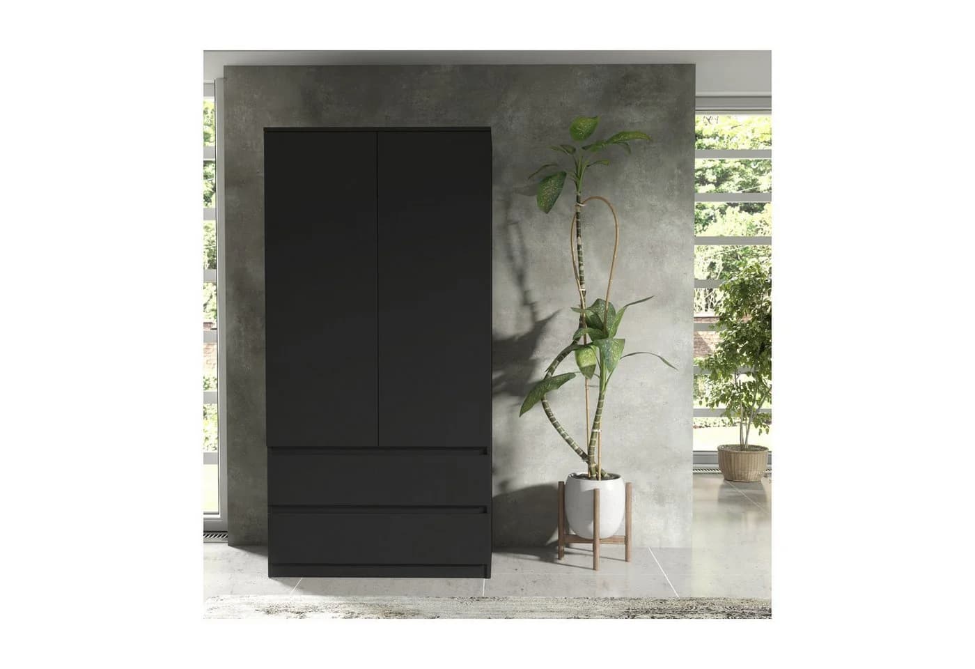 Raumhirsch Furniture Kleiderschrank Schwarz 2 Türen 2 Schubladen - Bild 5