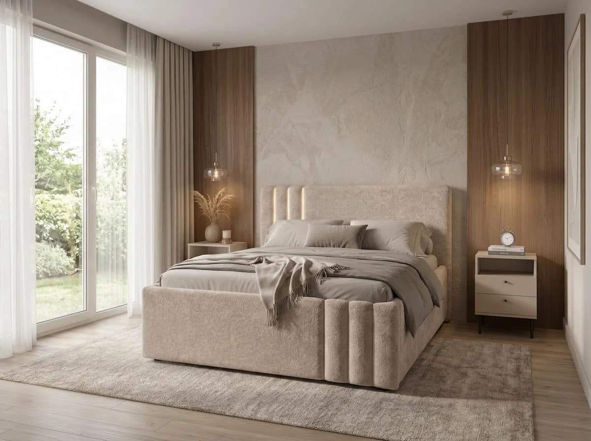 Home affaire Polsterbett AESSIA mit Bettkasten Chenille Beige