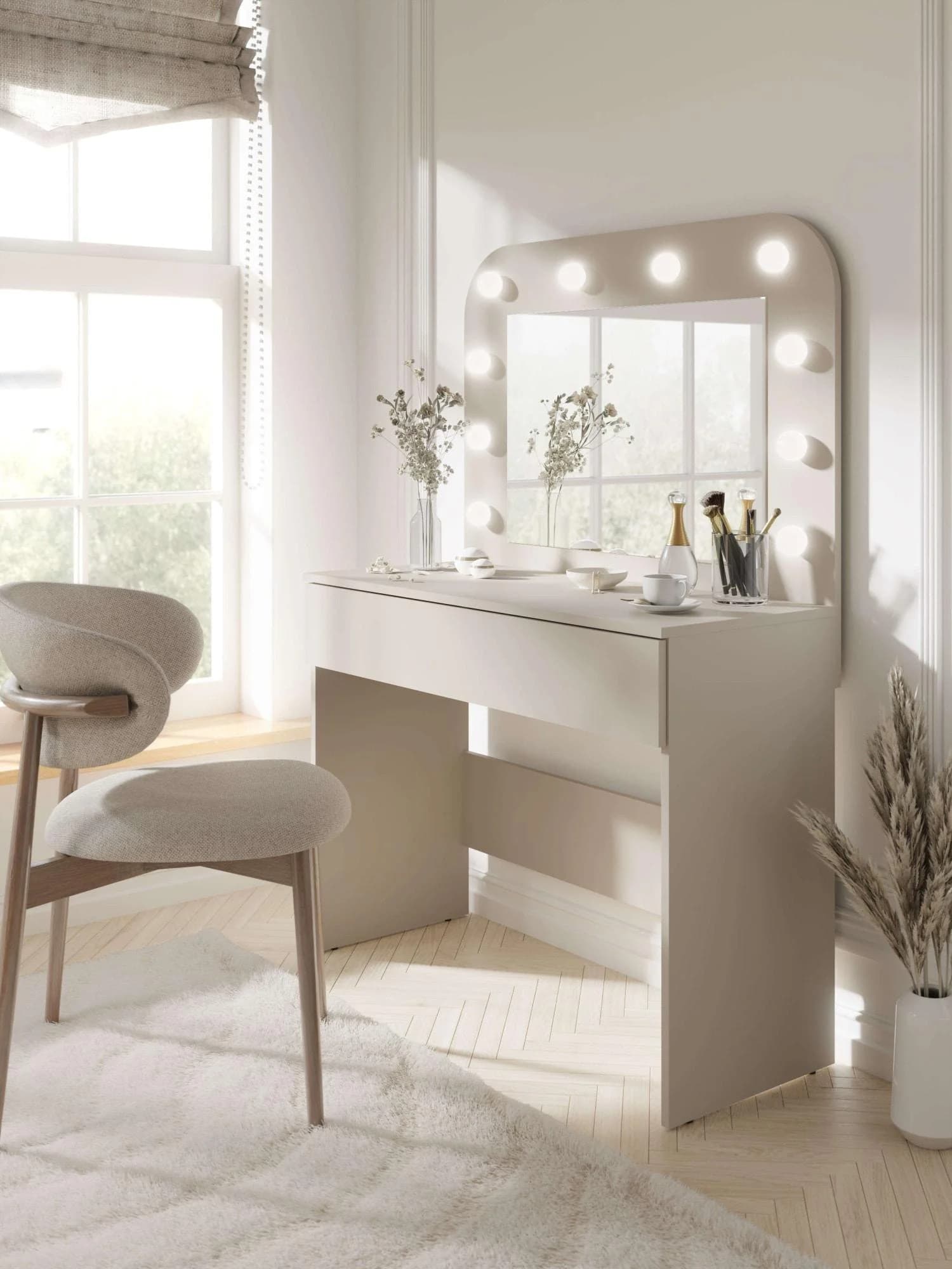Schminktisch HOME AFFAIRE "NANCY" Beige mit LED-Beleuchtung und Spiegel