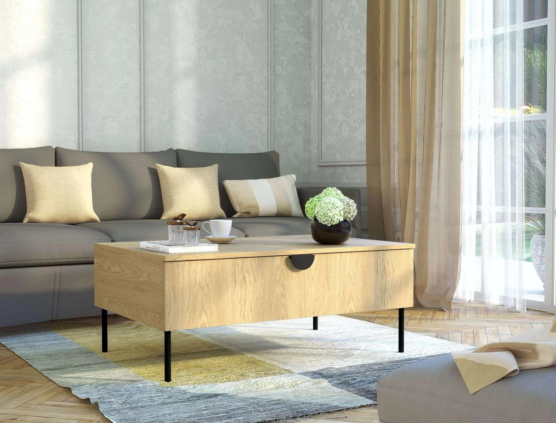 Couchtisch HOME AFFAIRE BELLOT mit Stauraum, 100x66 cm, Goldene Akzente