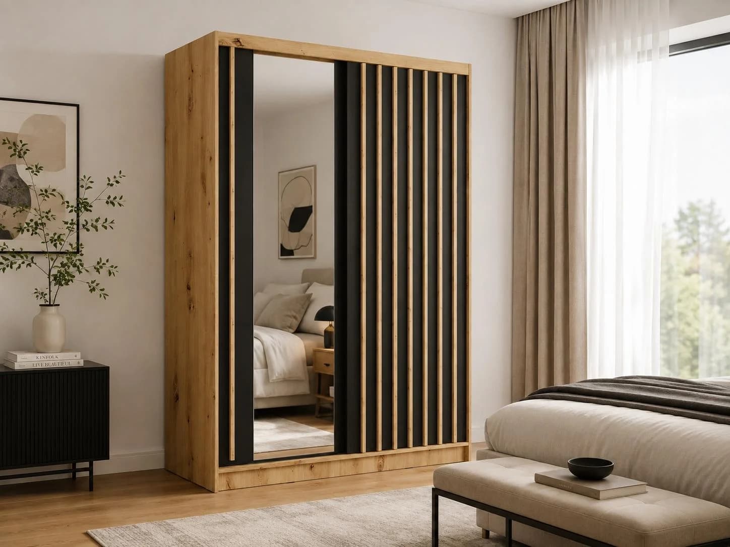 HOME AFFAIRE Kleiderschrank VILLEFRANCHE Modern Braunschwarz Schiebetür Spiegel