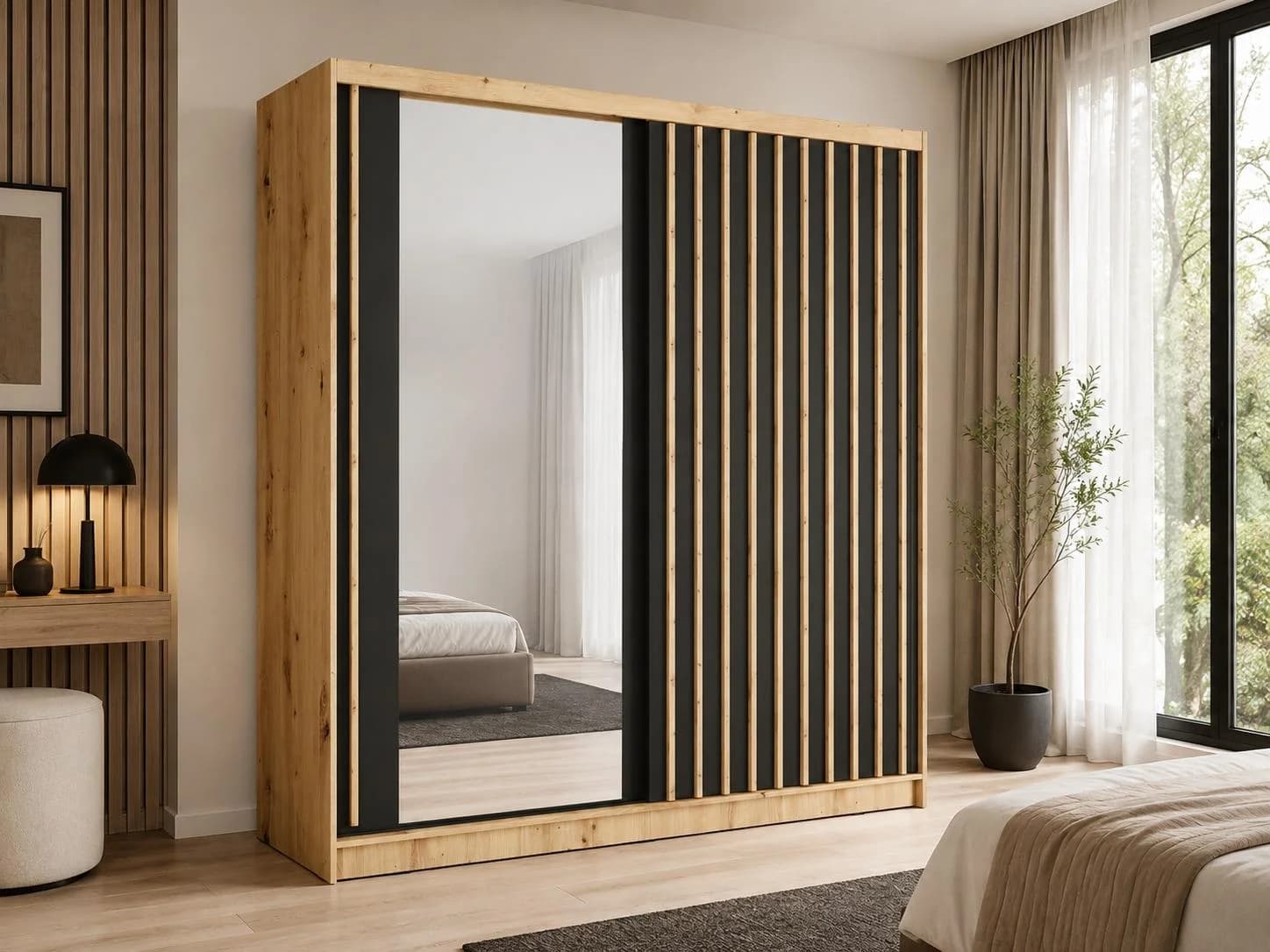 HOME AFFAIRE Kleiderschrank VILLEFRANCHE Schiebetüren Schwarz/Eiche