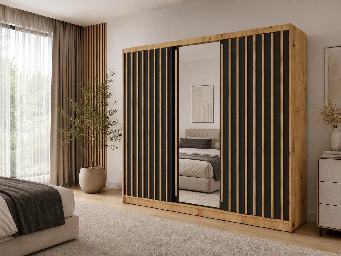HOME AFFAIRE Kleiderschrank VILLEFRANCHE Modern Schiebetür Spiegel Braun/Schwarz