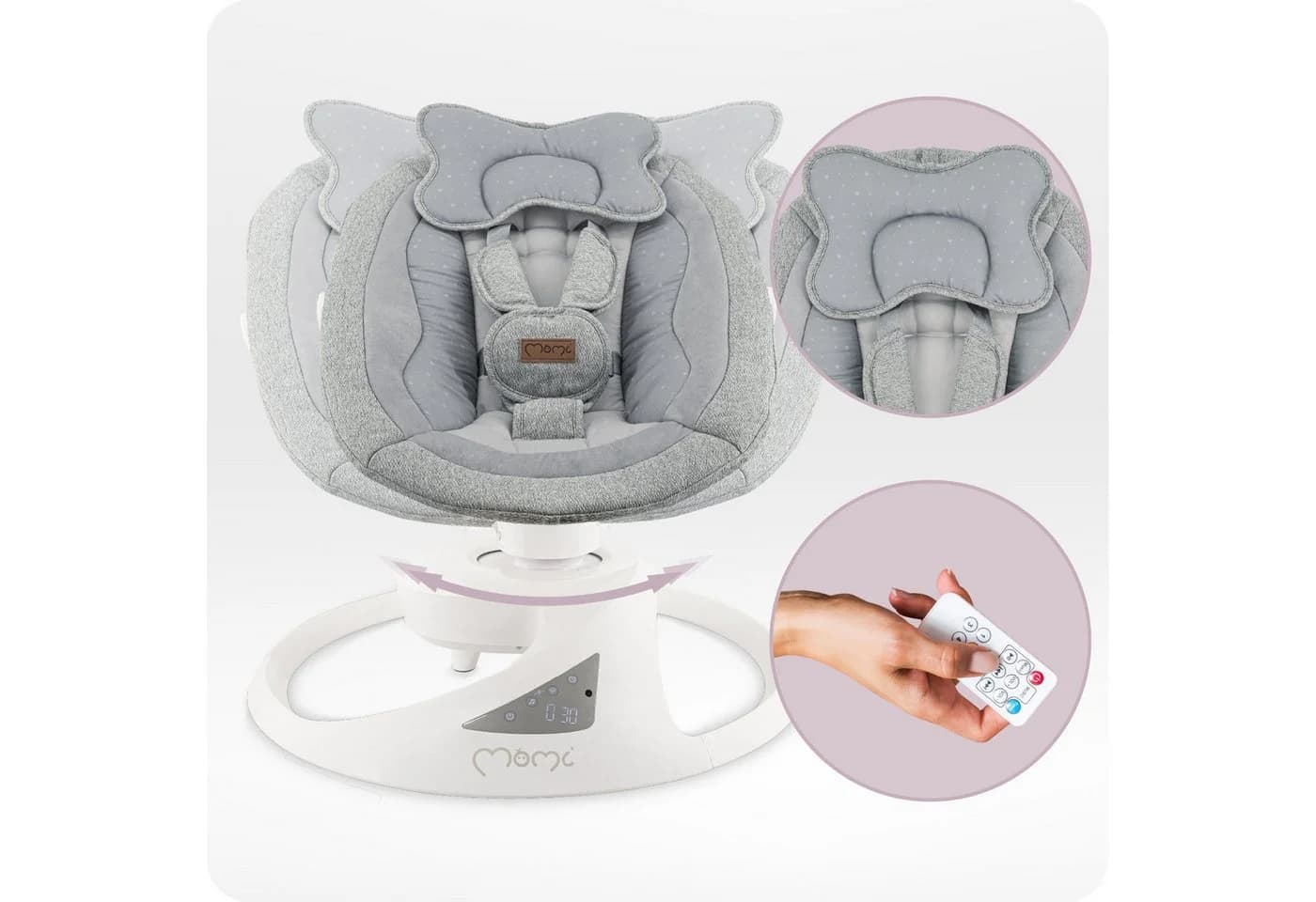 MoMi Babywippe Pearl Grau 360° drehbar Bluetooth - Bild 5