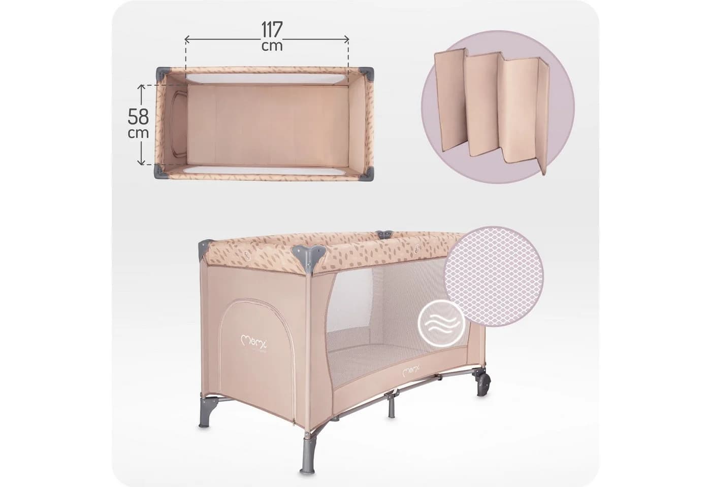 MoMi Baby-Reisebett Belove Beige 3-in-1 mit Matratze - Bild 3