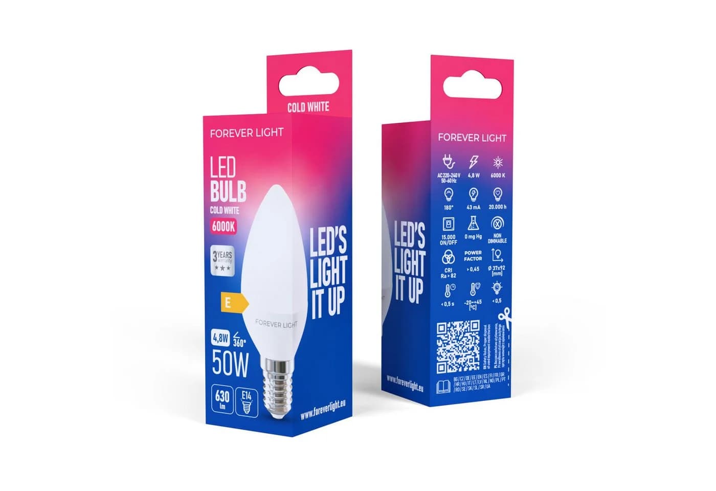 Forever Light LED-Leuchtmittel E14 C37 4.8 W 630 lm Kaltweiß 6000 K Energieklasse E - Bild 3