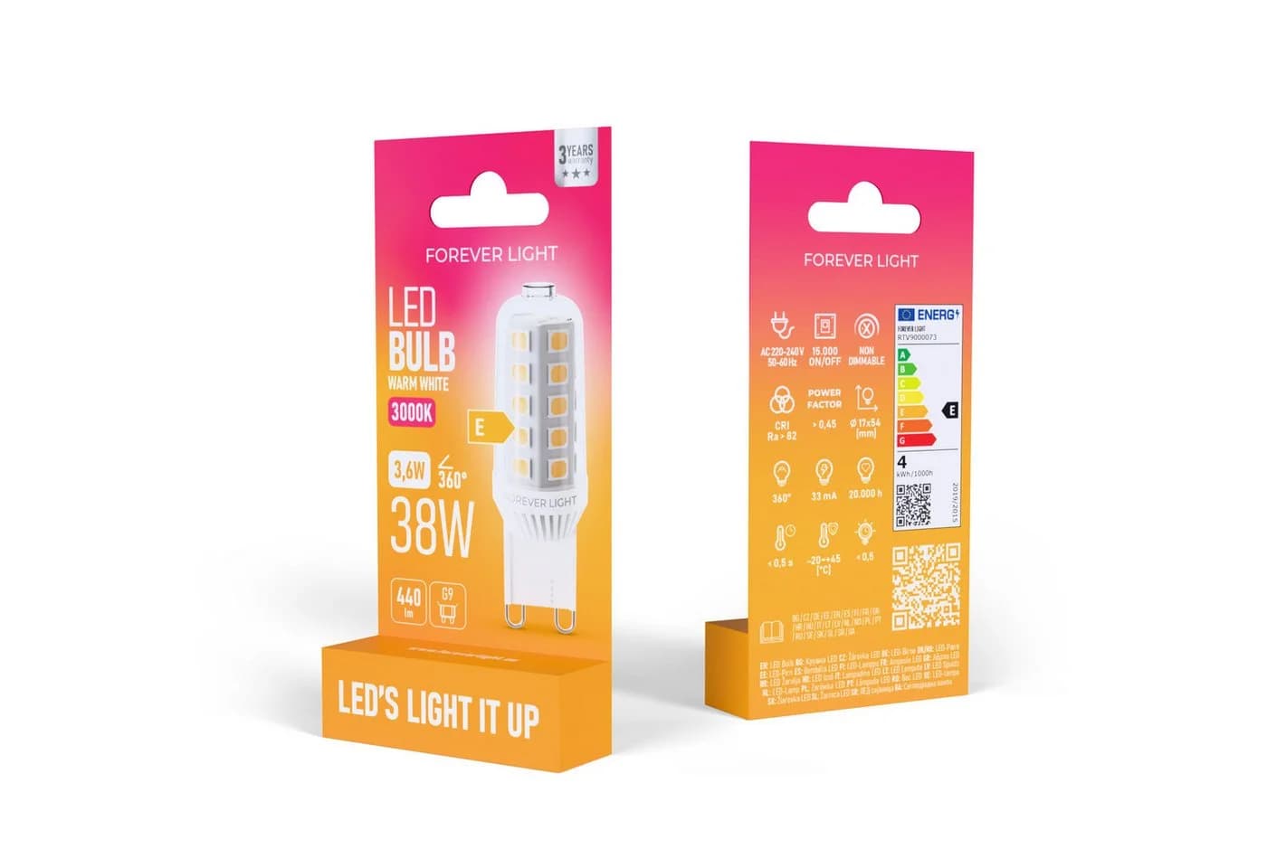 Forever Light LED-Leuchtmittel Lampe G9 3.6W 440lm 3000K Keramik - Bild 3