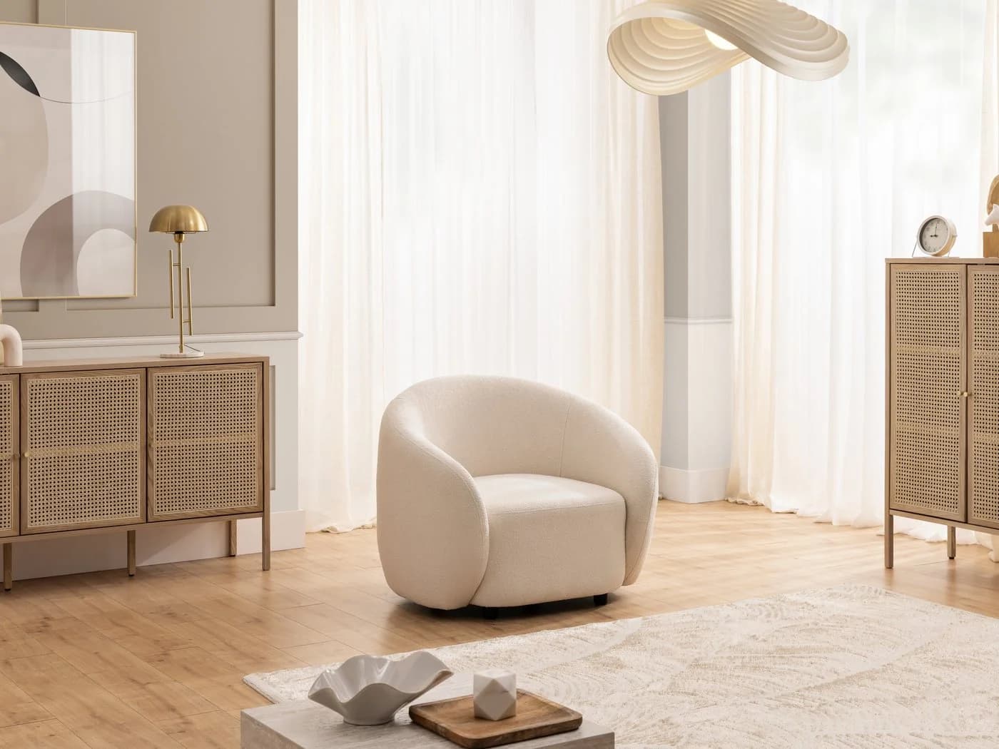 S-Style Möbel Cocktailsessel Roundi Bouclé Weiß Modern - Bild 3